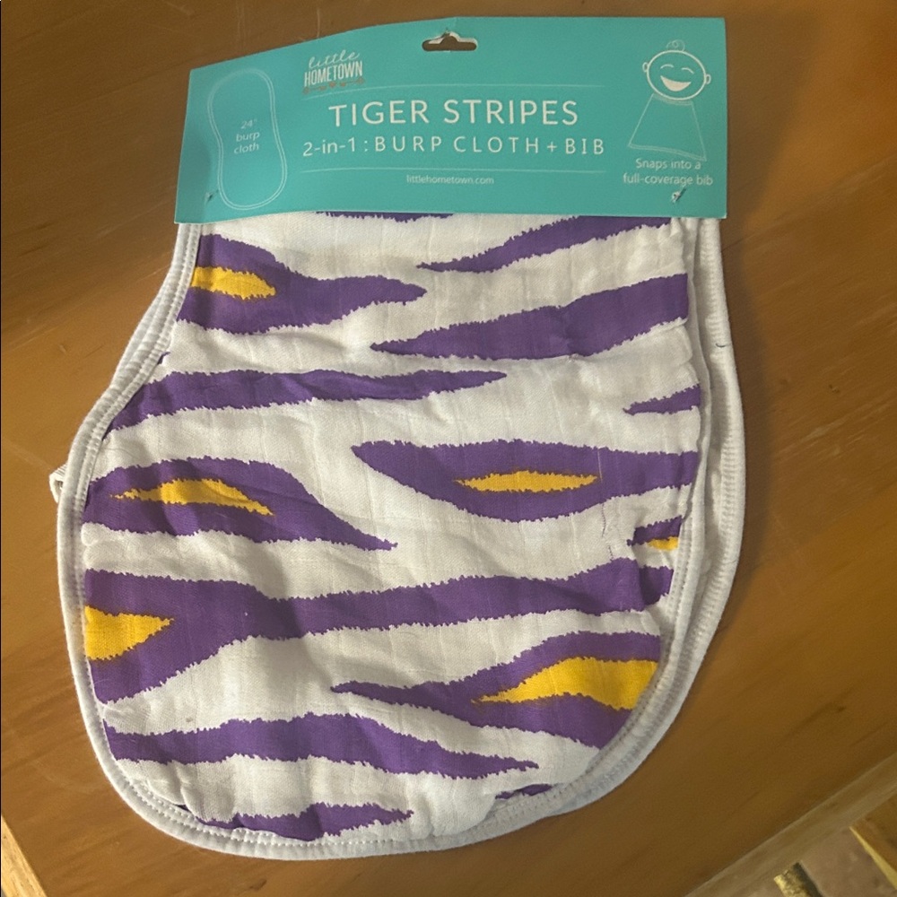 Tiger Stripes Burp Cloth and Bib - Purple and Yellow